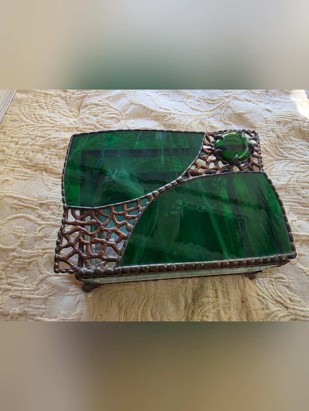 Green Stained Glass Decorative Jewelry Box